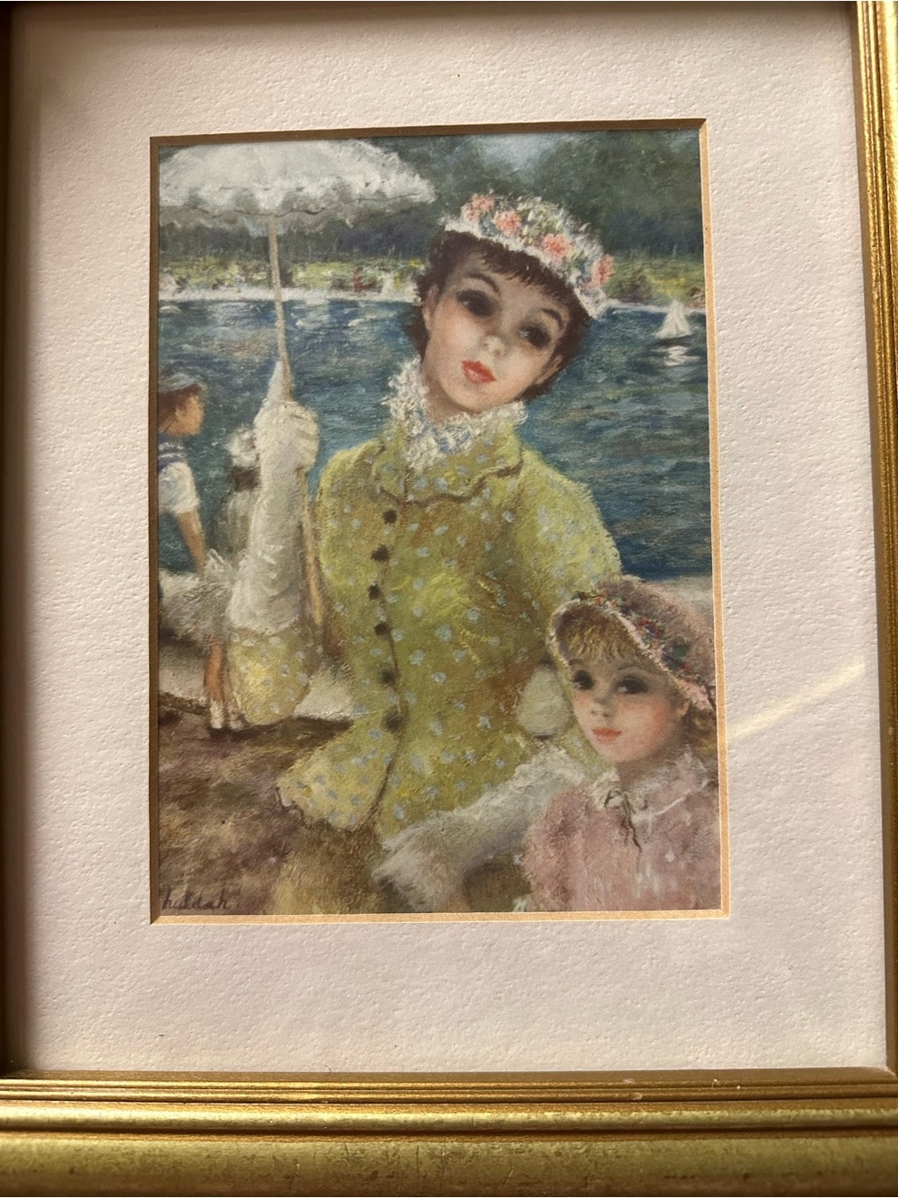 Beautiful Vintage Framed Art Print “The Sailboat Pond” by Cherry Jeffe Huldah